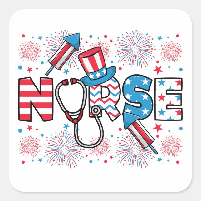 4th Of July Patriotic Nurse Square Sticker (Front)