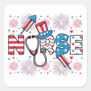 4th Of July Patriotic Nurse Square Sticker