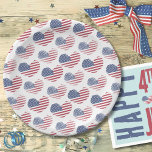 4th Of July Patriotic Party American Flag Paper Plate<br><div class="desc">Cute Patriotic American Flag Rustic Heart Pattern Paper Plates!  Features a pattern of rustic or distressed looking American Flag hearts to make up a fun red,  white,  and blue image!  Perfect for 4th of July,  Memorial Day,  Veteran's Day and more!</div>