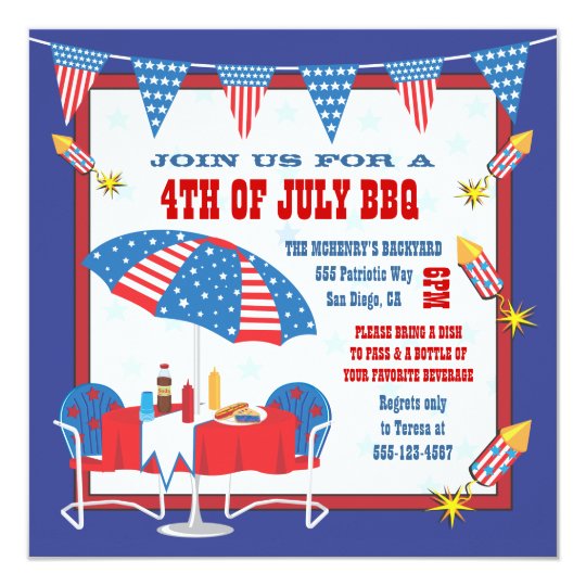 4TH of July Patriotic Picnic BBQ Party Invitation