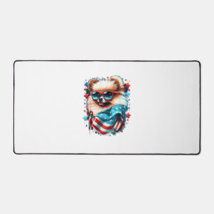 4th of July Patriotic Pomeranian Dog US Flag  Desk Mat
