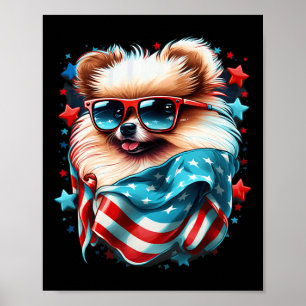 4th Of July Patriotic Pomeranian Dog Us Flag Poster