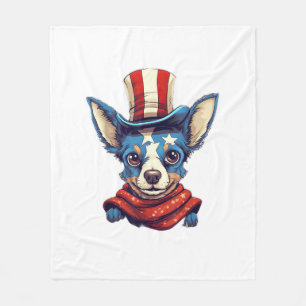 4th Of July Patriotic Rat Terrier Dog  Fleece Blanket