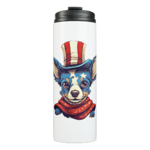 4th Of July Patriotic Rat Terrier Dog  Thermal Tumbler