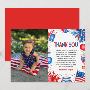 4th Of July Patriotic Red White Blue Birthday Thank You Card