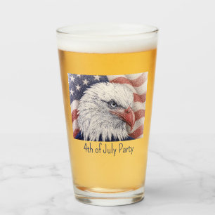 4th of July Patriotic Red White Blue Eagle Party Glass