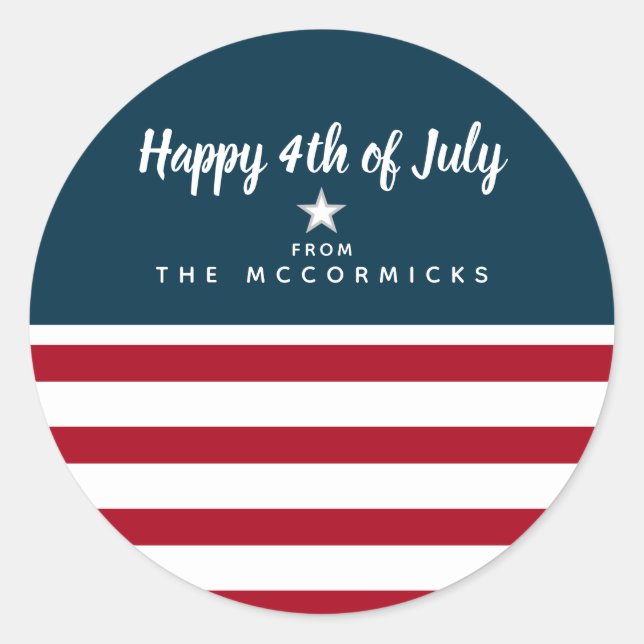 4th of July Patriotic Red White Blue Personalised Classic Round Sticker (Front)