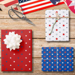 4th of July Patriotic Red White & Blue Stars Wrapping Paper Sheet