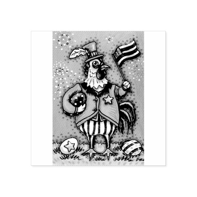4TH OF JULY PATRIOTIC ROOSTER Chicken RUBBER STAMP (Imprint)