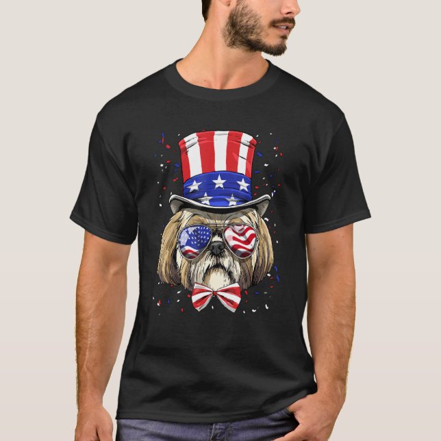 4th of July Patriotic Shih Tzu American USA Flag D T-Shirt (Front)