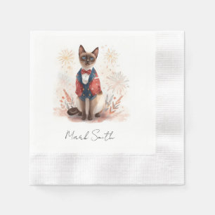 4th of July Patriotic Siamese Cat Lover Napkin