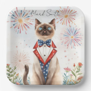 4th of July Patriotic Siamese Cat Paper Plates 