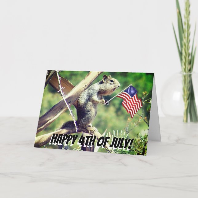 "4th of July!" Patriotic Squirrel Holiday Card (Front)