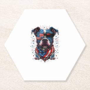 4th of July Patriotic Staffordshire Bull Terrier D Paper Coaster