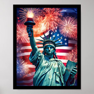4th Of July Patriotic Statute Of Liberty Us Flag C Poster