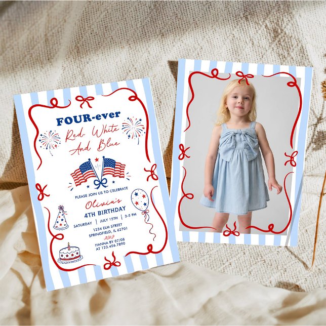 4th of July Patriotic Theme 4th Birthday Invite (Creator Uploaded)