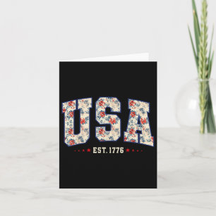 4th Of July Patriotic Us Flag Floral Usa Est 1776 Card