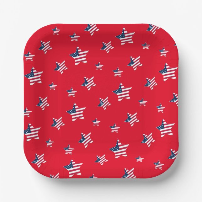4th of July patriotic USA america flag star party Paper Plate (Front)
