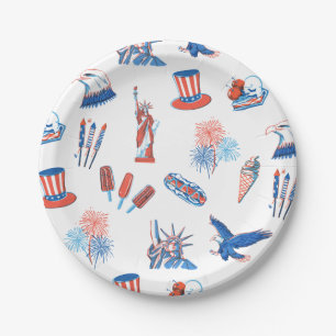 4th of July Patriotic Watercolor Party Paper Plate