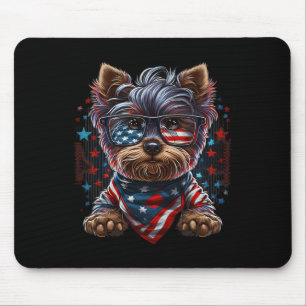 4th Of July Patriotic Yorkie Dog Us Flag  Mouse Pad