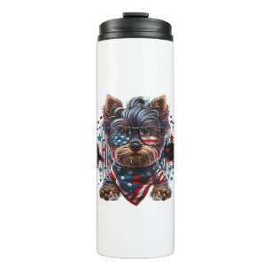 4th of July Patriotic Yorkie Dog US Flag Thermal Tumbler