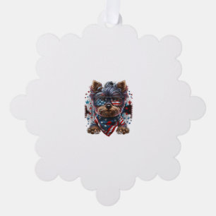 4th of July Patriotic Yorkie Dog US Flag  Tree Decoration Card