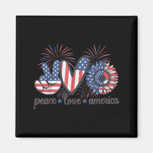 4th of July Peace Love America Fireworks Flag Magnet