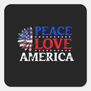 4th Of July Peace Love America Square Sticker