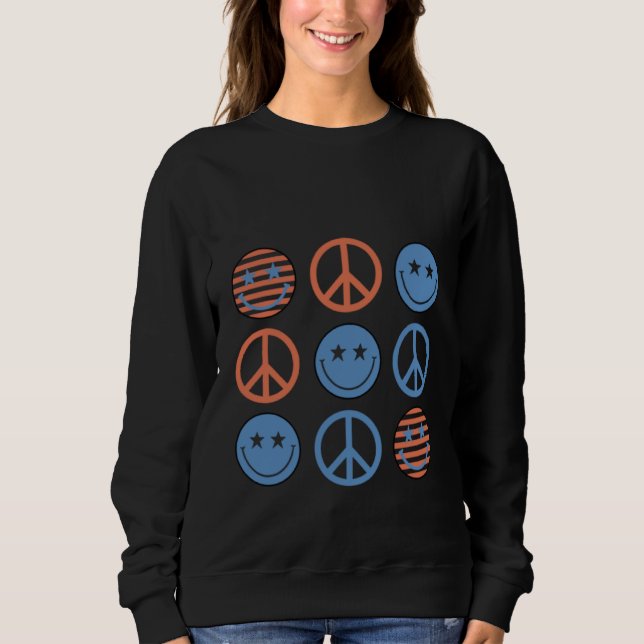 4th Of July Peace Sign Happy Face Patriotic Sweatshirt (Front)