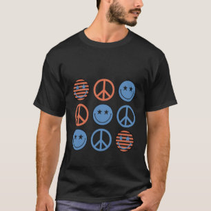 4th Of July Peace Sign Happy Face Patriotic T-Shirt