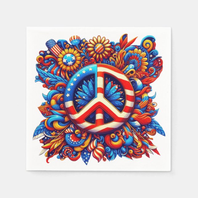 4th of July-Peace Sign-Independence Day-Groovy- Napkin (Front)