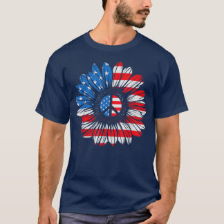 4th Of July, Peace Sunflower American Freedom USA  T-Shirt