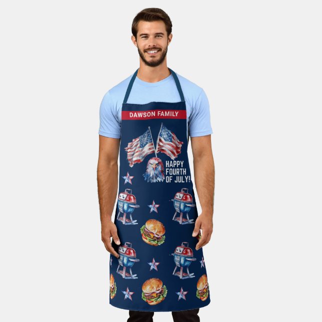 4th of July Personalised BBQ  Apron (Worn)