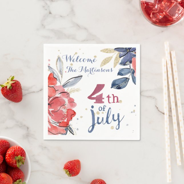 4th of July Personalised Stylish Party  Napkin (Insitu)