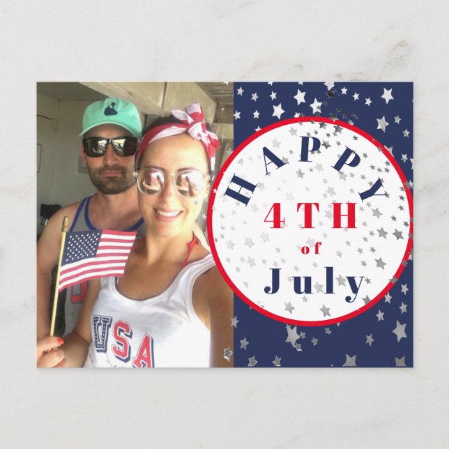4th of July Photo Red White Blue Stars Postcard (Front)