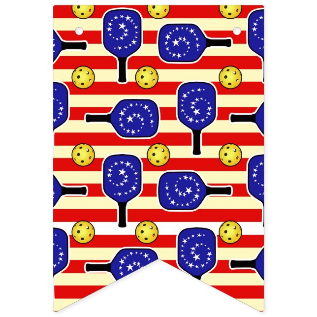 4th of July Pickleball Red White Blue Yellow Balls Bunting (First Flag)