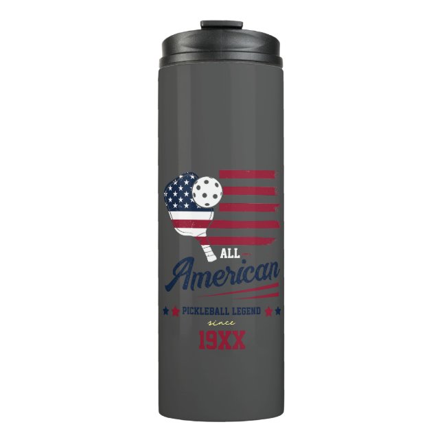 4th of July Pickleball USA Independence Day Gift Thermal Tumbler (Front)