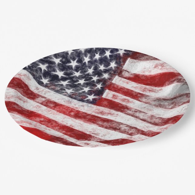 4th of July Picnic Paper Plates, American Flag Paper Plate (Angled)