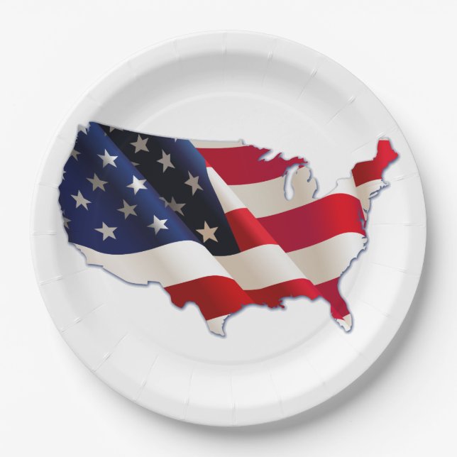 4th of July Picnic Paper Plates, USA Map, Flag Plate (Front)
