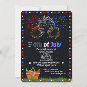 4th of July picnic under fireworks night sky Invitation