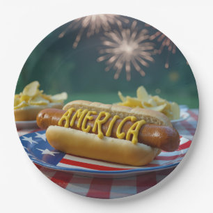 4th of July Picnic With Fireworks Paper Plate