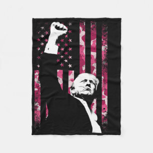 4th Of July Pink Camo Camouflage Us Flag Fist Figh Fleece Blanket