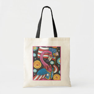 4TH OF JULY PINK FLAMINGO, BIRD GROCERY TOTE BAG