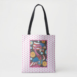 4TH OF JULY PINK FLAMINGO, BIRD TOTE BAG Med.