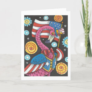 4TH OF JULY PINK FLAMINGO GREETING CARD Verse