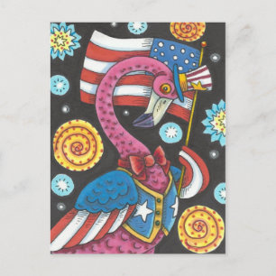 4TH OF JULY PINK FLAMINGO, HOLIDAY POSTCARD