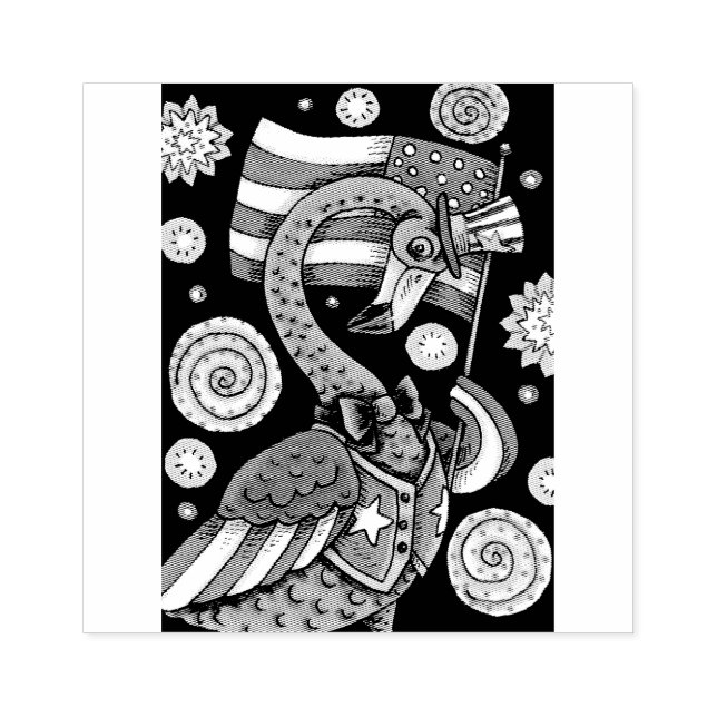 4TH OF JULY PINK FLAMINGO UNCLE SAM RUBBER STAMP (Imprint)
