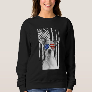 4th Of July Pitbull Dog In Sunglasses With America Sweatshirt