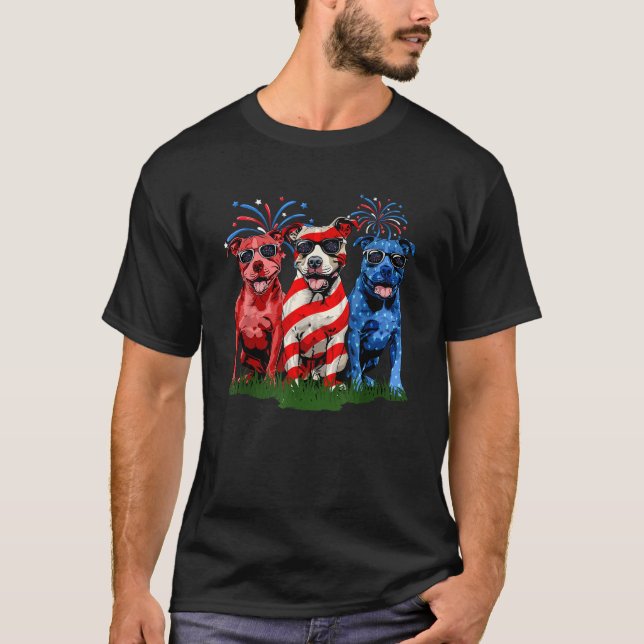 4th Of July Pitbull Patriotic American Flag Red Wh T-Shirt (Front)