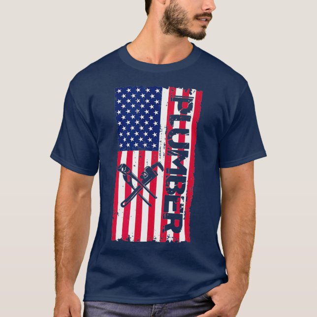 4th of July Plumber USA American Flag Patriotic T-Shirt (Front)
